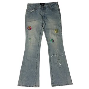 Vintage Patched Flared Jeans